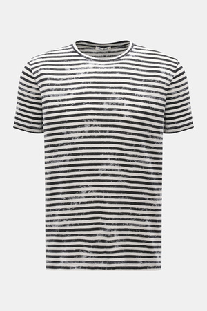 Stefan Brandt - Herren - Leinen Rundhals-T-Shirt schwarz/offwhite gestreift