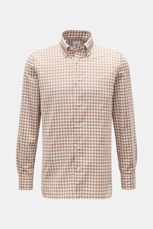 Giampaolo  - Herren - Casual-Hemd Button-Down-Kragen hellbraun/offwhite kariert