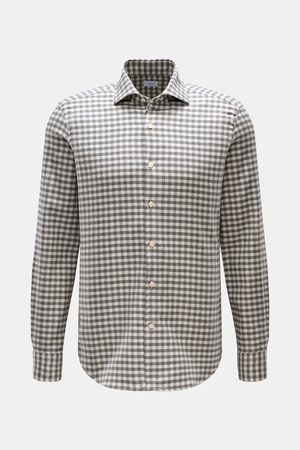 Braun Hamburg  - Herren - Flanellhemd Haifisch-Kragen grau/offwhite kariert
