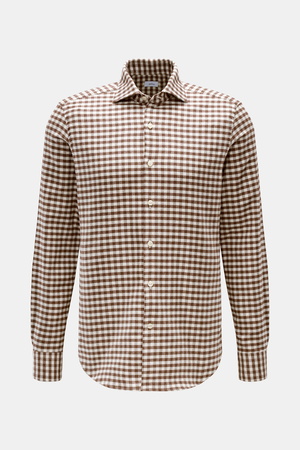 Braun Hamburg  - Herren - Flanellhemd Haifisch-Kragen braun/offwhite kariert