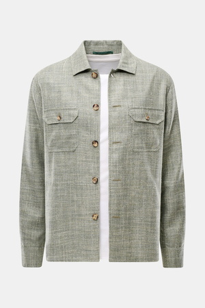Stile Latino  - Herren - Overshirt 'Gu Texas' dunkelgrün/offwhite meliert