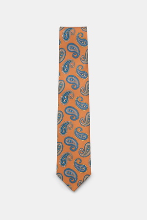 Borrelli  - Herren - Seidenkrawatte orange/dunkelblau/rauchblau gemustert