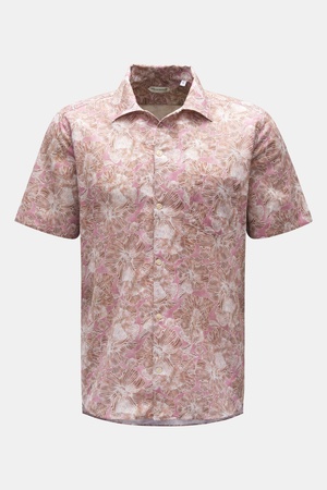 Guglielminotti  - Herren - Kurzarmhemd Kubanischer Kragen braun/creme/rosé gemustert