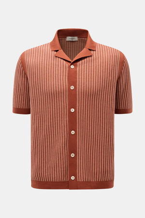 Piacenza  1733 - Herren - Kurzarm-Strickhemd rostbraun/rosé gestreift