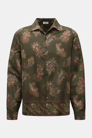 Etro  - Herren - Casual Hemd Kubanischer Kragen oliv/creme/rotbraun gemustert