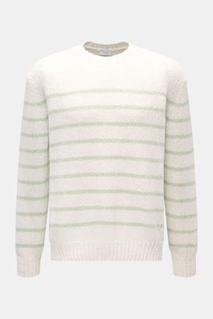 04651 / A trip in a bag - Herren - Rundhalspullover 'Mouline Striped' offwhite/salbei gestreift