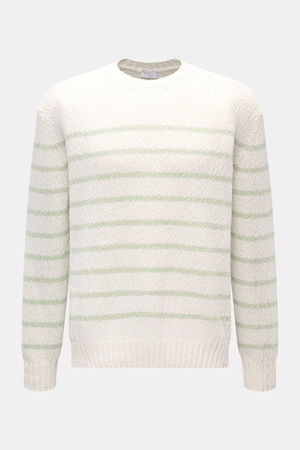 04651 / A trip in a bag - Herren - Rundhalspullover 'Mouline Striped' offwhite/salbei gestreift