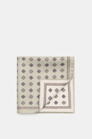 Brunello Cucinelli  - Herren - Seiden-Einstecktuch salbei/sand gemustert