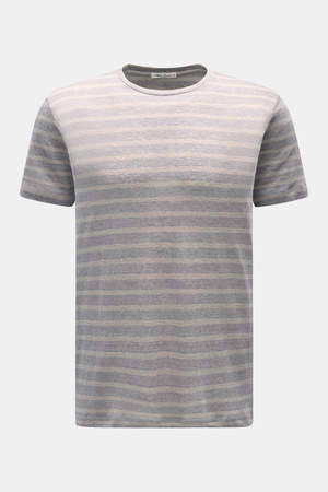 Stefan Brandt - Herren - Leinen Rundhals-T-Shirt 'Enno' grau/sand gestreift