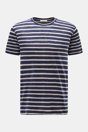 Stefan Brandt - Herren - Leinen Rundhals-T-Shirt 'Enno' navy/sand gestreift