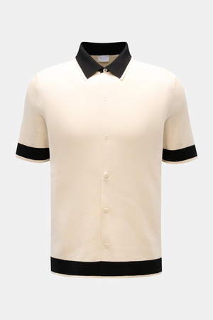 04651 / A trip in a bag - Herren - Kurzarm-Strickhemd 'Color Block' creme/schwarz