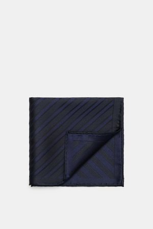 Brunello Cucinelli  - Herren - Seiden-Einstecktuch navy/schwarz gestreift