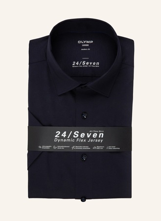 Olymp Kurzarm-Hemd Luxor 24/Seven Modern Fit blau schwarz