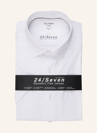 Olymp Kurzarm-Hemd Luxor 24/Seven Modern Fit weiss grau