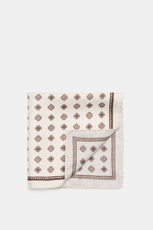Brunello Cucinelli  - Herren - Seiden-Einstecktuch sand/silbergrau gemustert