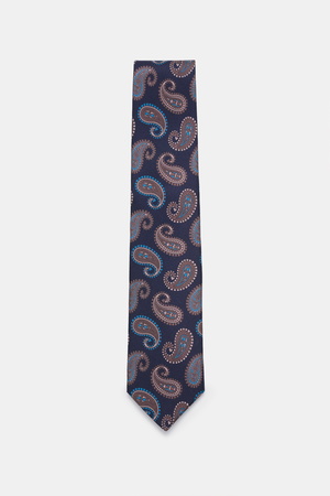 Borrelli  - Herren - Seidenkrawatte navy/blau/taupe gemustert