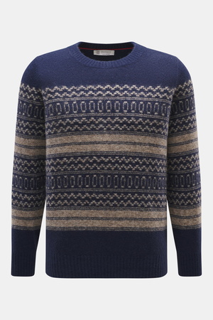 Brunello Cucinelli  - Herren - Rundhalspullover dunkelblau/taupe gemustert