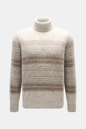 Brunello Cucinelli  - Herren - Rollkragenpullover hellgrau meliert/taupe gemustert