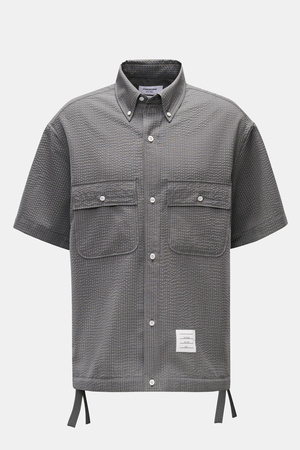 Thom Browne  - Herren - Seersucker-Kurzarmhemd Button-Down-Kragen dunkelgrau