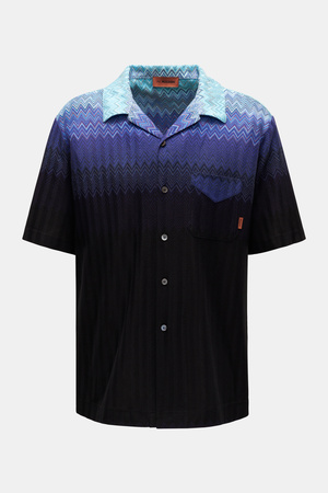 Missoni  - Herren - Kurzarmhemd Kubanischer Kragen schwarz/violett/türkis gemustert