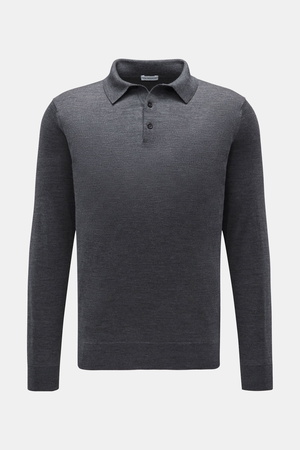 Von Braun  - Herren - Merino Feinstrickpolo dunkelgrau meliert