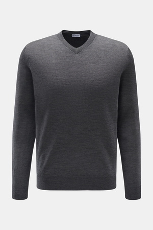 Von Braun  - Herren - Merino V-Neck Pullover dunkelgrau meliert