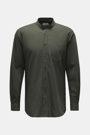 Weber + Weber  - Herren - Casual Hemd 'Vintage Popeline Collar Shirt' Grandad-Kragen oliv