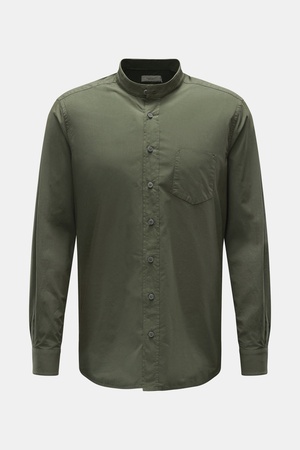 Weber + Weber Weber+Weber - Herren - Casual Hemd 'Vintage Popeline Collar Shirt' Grandad-Kragen dunkelgrün