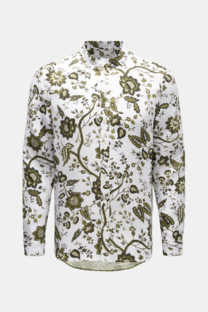 Erdem  - Herren - Leinenhemd 'Felix' Grandad-Kragen oliv/weiß gemustert