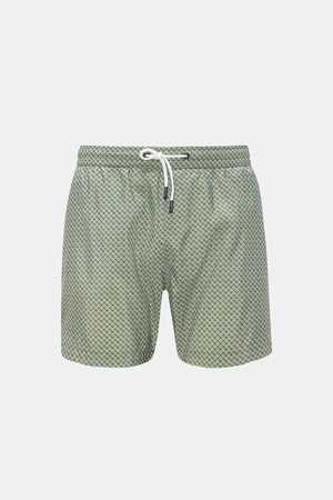 04651 / A trip in a bag - Herren - Badeshorts 'Tile Swim' oliv/weiß gemustert
