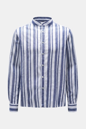 04651 / A trip in a bag - Herren - Casual Hemd 'Linen Stripe Guru' Grandad-Kragen navy/weiß gestreift