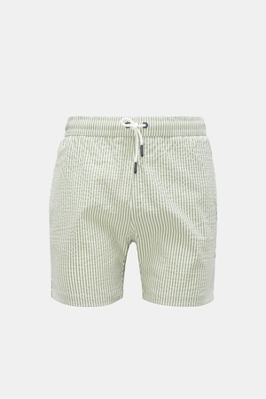 04651 / A trip in a bag - Herren - Seersucker Badeshorts grün/weiß gestreift