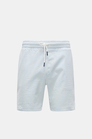 04651 / A trip in a bag - Herren - Seersucker Badeshorts hellblau/weiß gestreift