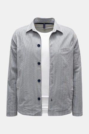 04651 / A trip in a bag - Herren - Seersucker Overshirt graublau/weiß gestreift