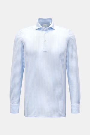 Finamore  - Herren - Jersey Longsleeve-Poloshirt 'Achille Orlando' Haifisch-Kragen hellblau/weiß gestreift