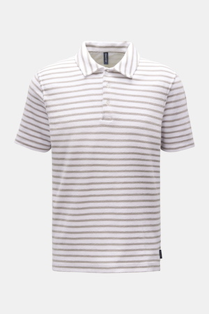 04651 / A trip in a bag - Herren - Frottee-Poloshirt 'Terry Stripe Polo' grau/weiß gestreift