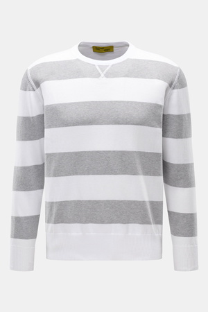 B.F. Knitwear  - Herren - Rundhalspullover grau/weiß gestreift