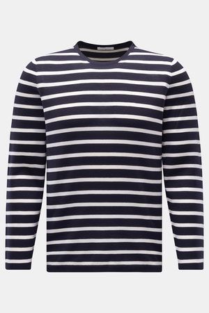 04651 / A trip in a bag - Herren - Feinstrick Rundhals-Pullover navy/weiß gestreift