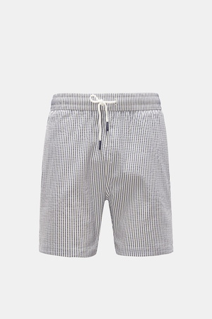 04651 / A trip in a bag - Herren - Seersucker-Badeshorts 'Seersucker Swim' graublau/weiß gestreift