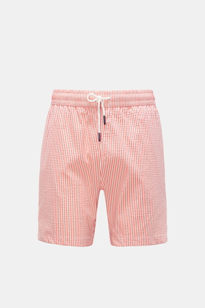04651 / A trip in a bag - Herren - Seersucker-Badeshorts 'Seersucker Swim' koralle/weiß gestreift