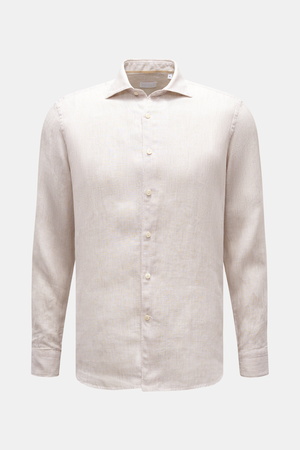 Braun  Hamburg Essentials - Herren - Leinenhemd Haifisch-Kragen beige/weiß gestreift