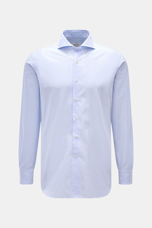 Gherardi  - Herren - Seersucker Casual-Hemd Haifisch-Kragen hellblau/weiß gestreift