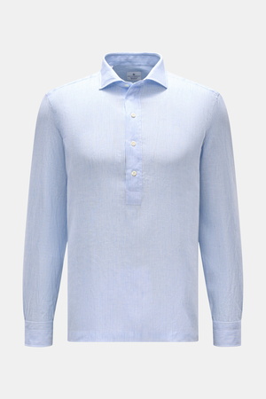 Giampaolo  - Herren - Popover-Leinenhemd Haifisch-Kragen hellblau/weiß gestreift