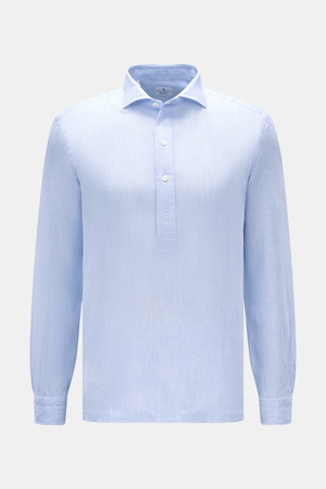 Giampaolo  - Herren - Popover-Leinenhemd Haifisch-Kragen hellblau/weiß gestreift