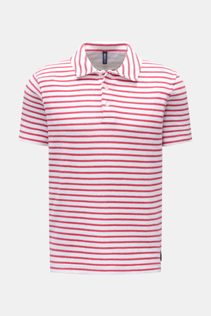 04651 / A trip in a bag - Herren - Frottee-Poloshirt 'Terry Stripe Polo' magenta/weiß gestreift