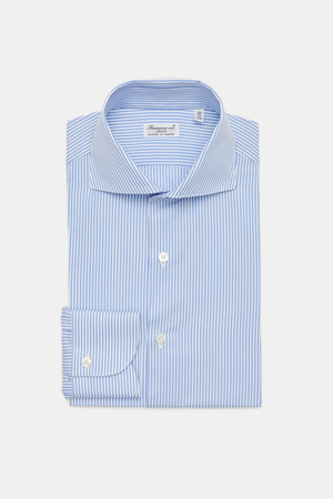 Finamore  - Business Hemd 'Eduardo Milano' Haifisch-Kragen hellblau/weiß gestreift grau